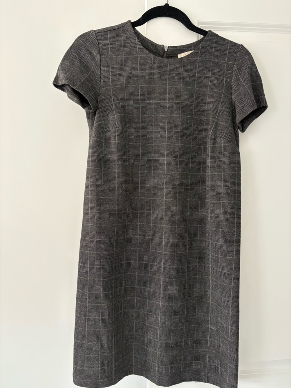 Loft Classic Gray Plaid Short-Sleeve Shift Dress